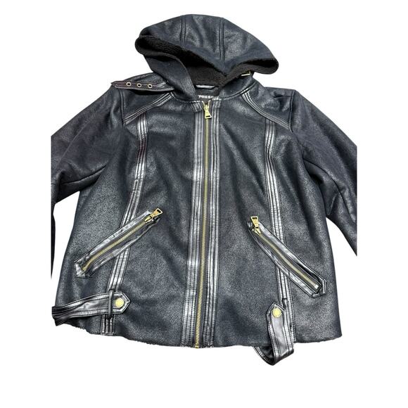 Express Faux Leather Hooded Moto Jacket Black Gold Zip Details Size Large - Picture 6 of 10